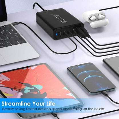 200W Fast Wall Charger with 6 Charging Ports Desktop USB Charging Station DailySale