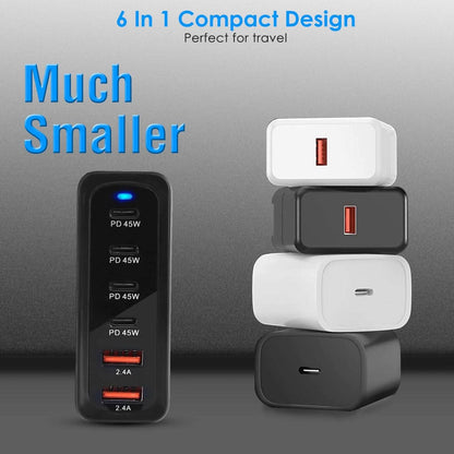 200W Fast Wall Charger with 6 Charging Ports Desktop USB Charging Station DailySale