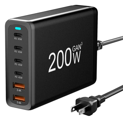 200W Fast Wall Charger with 6 Charging Ports Desktop USB Charging Station DailySale