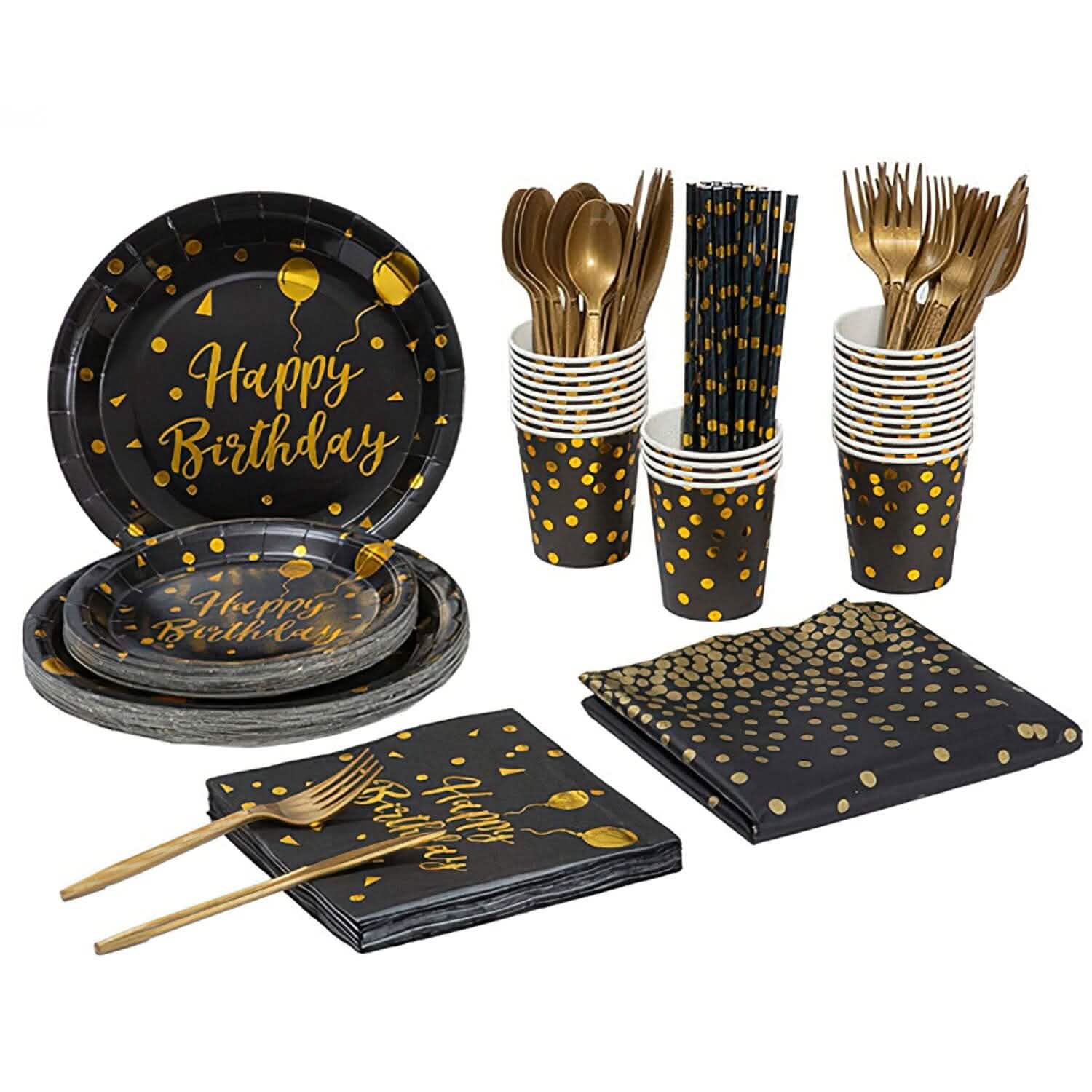 201 Pieces: Black Gold Disposable Dinnerware Set DailySale
