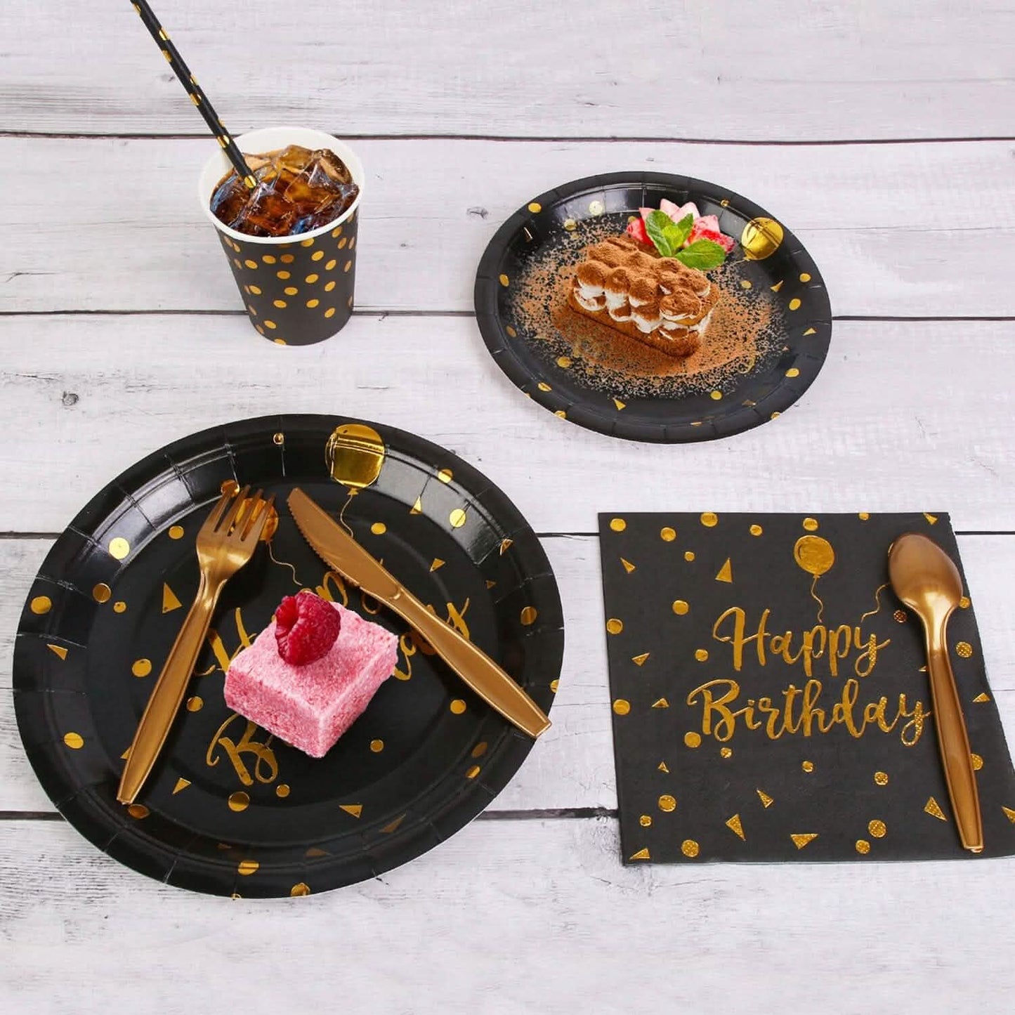 201 Pieces: Black Gold Disposable Dinnerware Set DailySale
