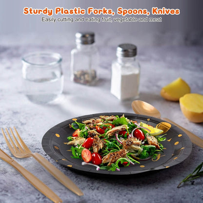201 Pieces: Black Gold Disposable Dinnerware Set DailySale