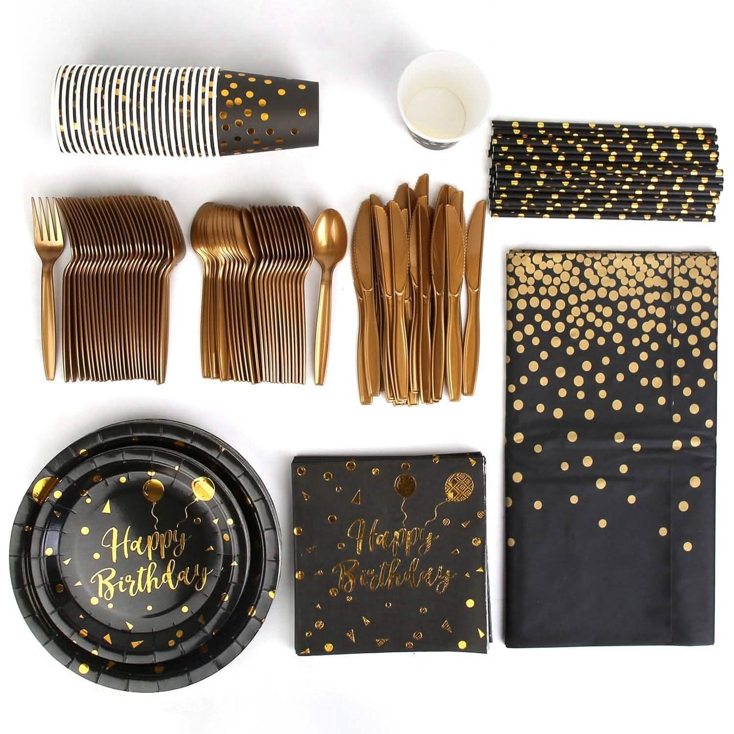 201 Pieces: Black Gold Disposable Dinnerware Set DailySale