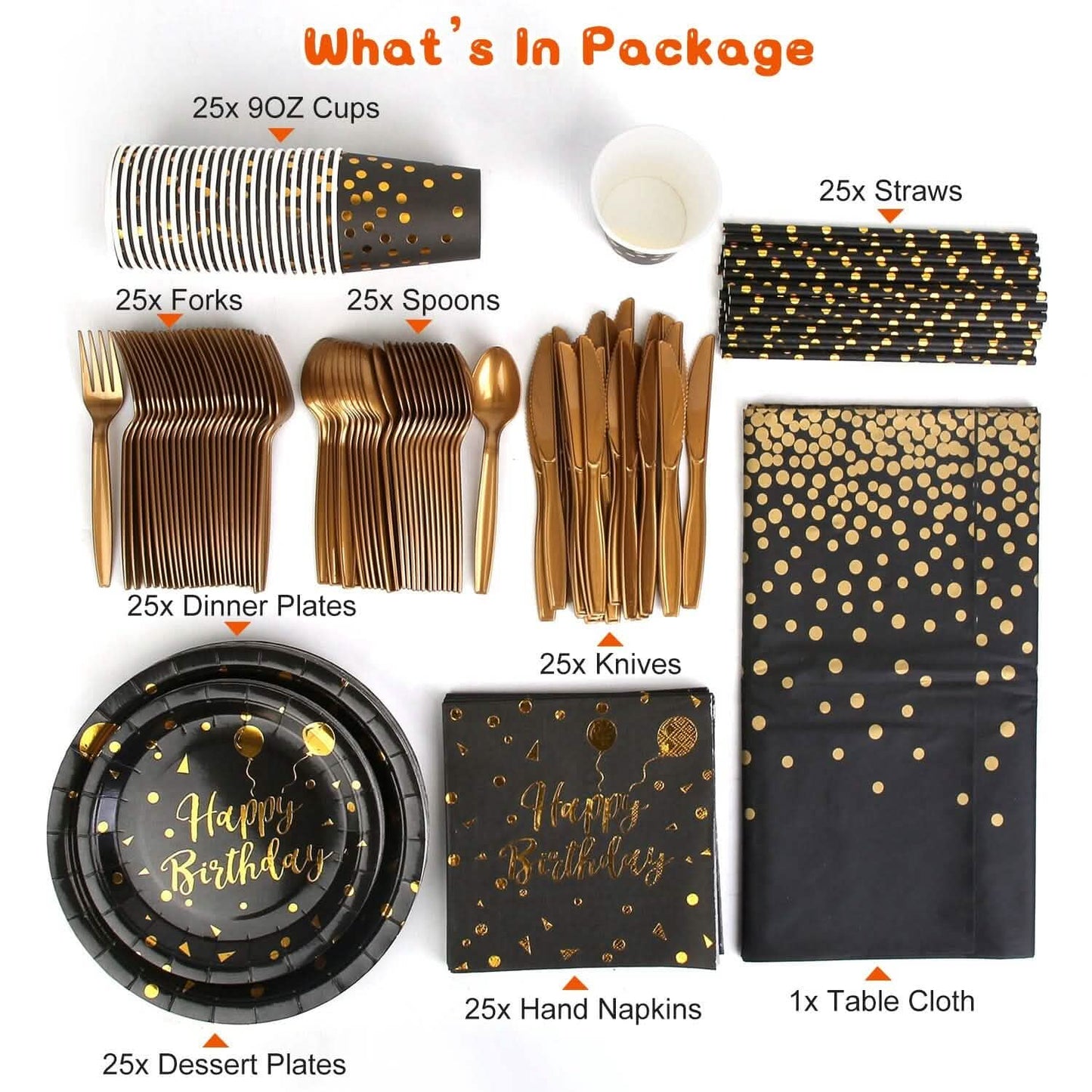 201 Pieces: Black Gold Disposable Dinnerware Set DailySale