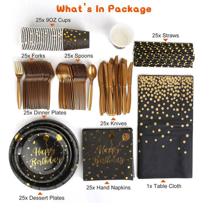 201 Pieces: Black Gold Disposable Dinnerware Set DailySale