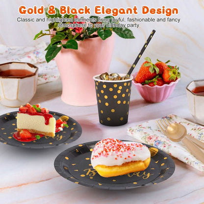 201 Pieces: Black Gold Disposable Dinnerware Set DailySale