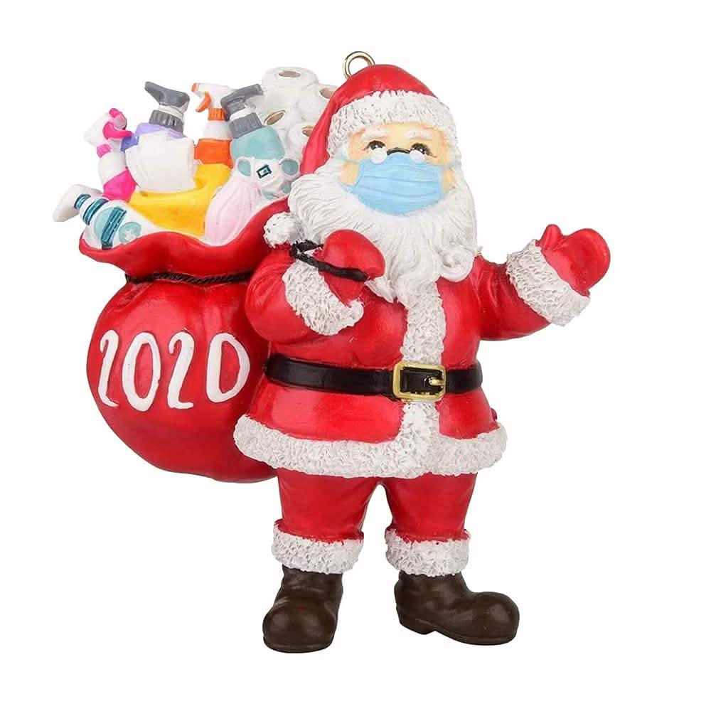 2020 Quarantine Survivor Santa Claus Christmas Ornaments Wearing Mask And Carrying All Essentials DailySale