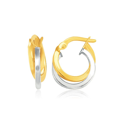 14k Two Tone Gold Earrings in Double Round Hoop Style Bids.com