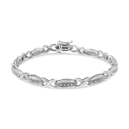 .925 Sterling Silver 1/5 Cttw Round-Cut Diamond "X" Link Bracelet - Size 7.50" (I-J Color, I2-I3 Clarity) Bids.com