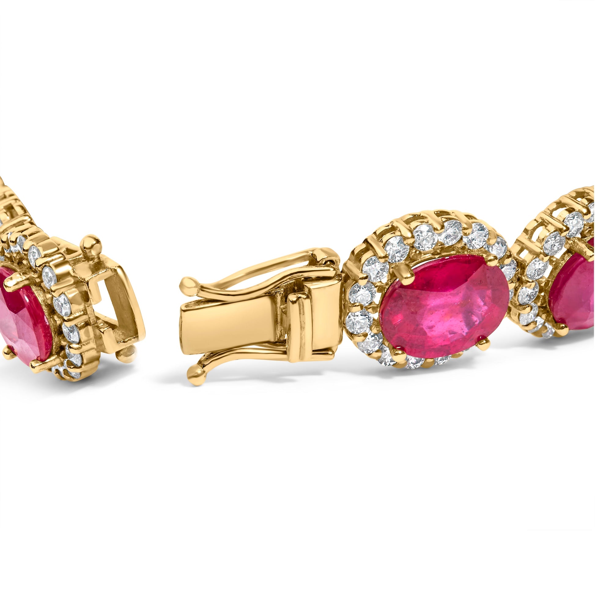 14K Yellow Gold 6 2/5 Cttw Diamond and 34.0 Cttw Oval Red Ruby Halo Link Bracelet (I-J Color, SI1-SI2 Clarity) - 7.25" Inches Bids.com