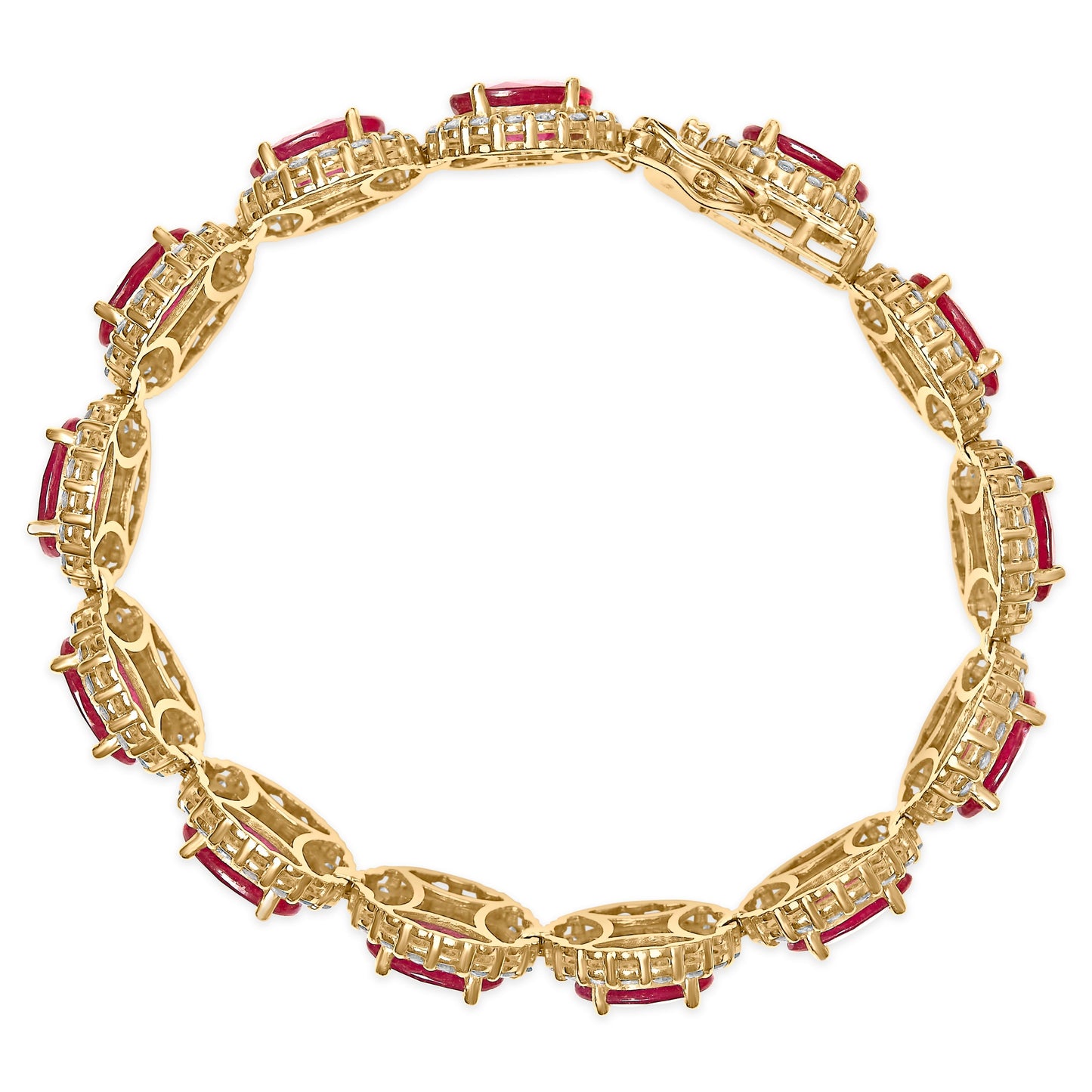14K Yellow Gold 6 2/5 Cttw Diamond and 34.0 Cttw Oval Red Ruby Halo Link Bracelet (I-J Color, SI1-SI2 Clarity) - 7.25" Inches Bids.com