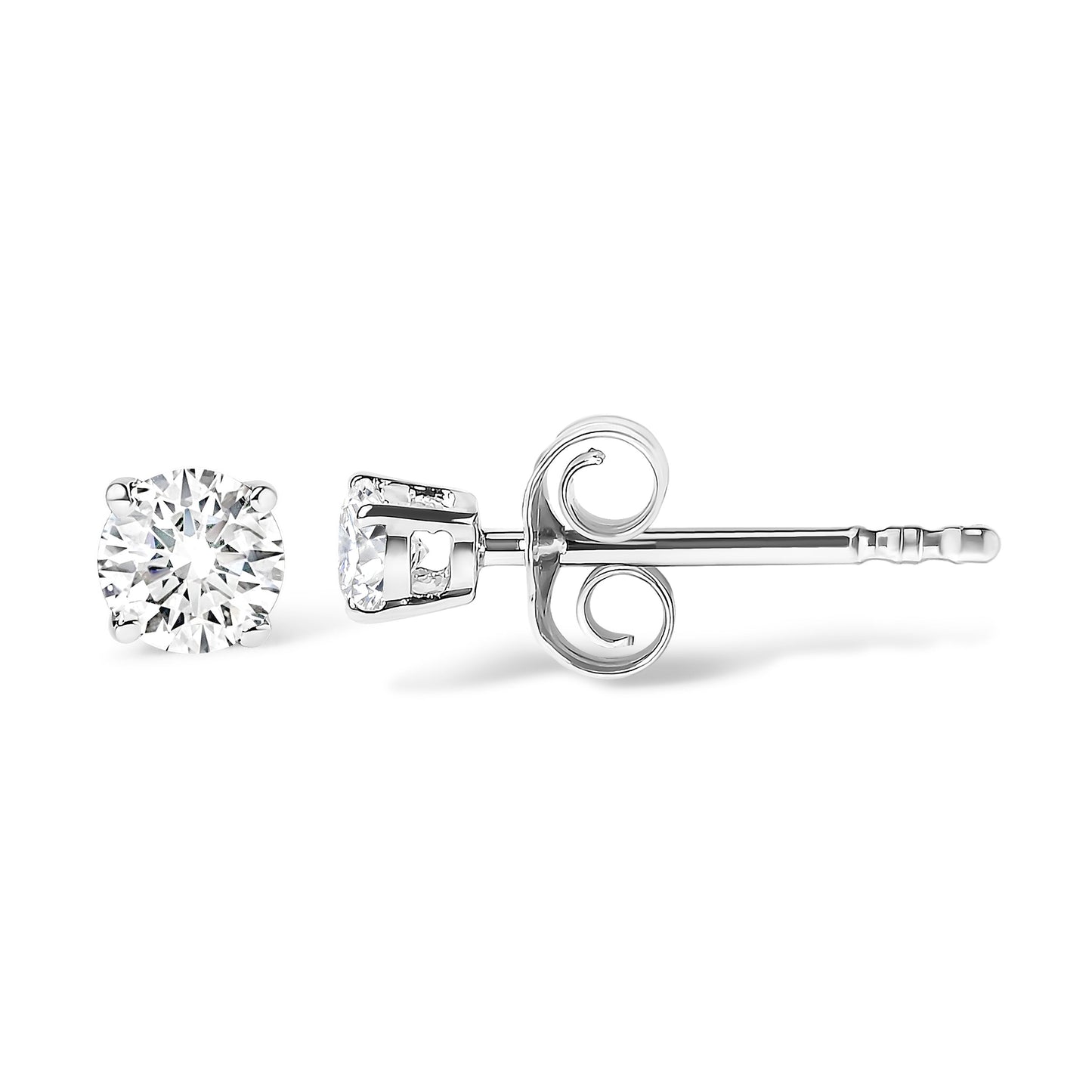 .925 Sterling Silver 1/2 Cttw Round Brilliant-Cut Lab Grown Diamond Classic 4-Prong Stud Earrings (F-G Color, VS1-VS2 Clarity) Bids.com