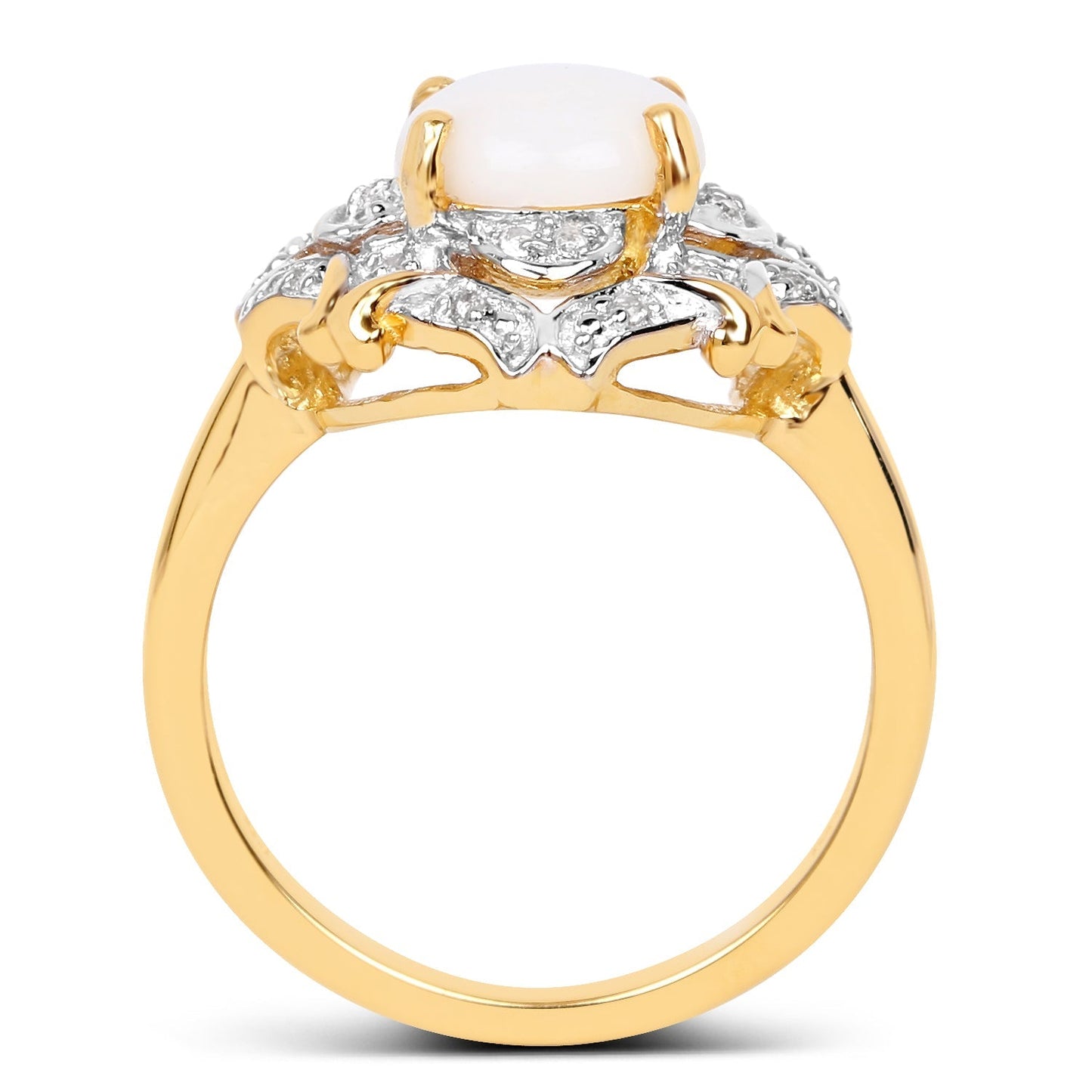 14K Yellow Gold Plated 1.40 Carat Genuine Opal and White Topaz .925 Sterling Silver Ring Bids.com