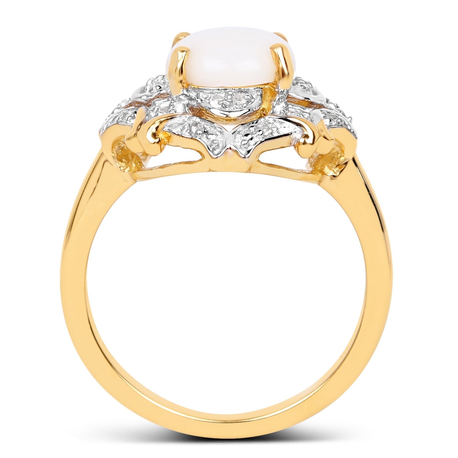 14K Yellow Gold Plated 1.40 Carat Genuine Opal and White Topaz .925 Sterling Silver Ring Bids.com