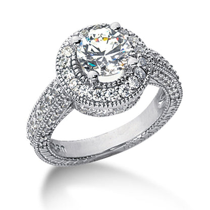 14k White gold Vintage Halo Diamond Semi-Mount Bids.com