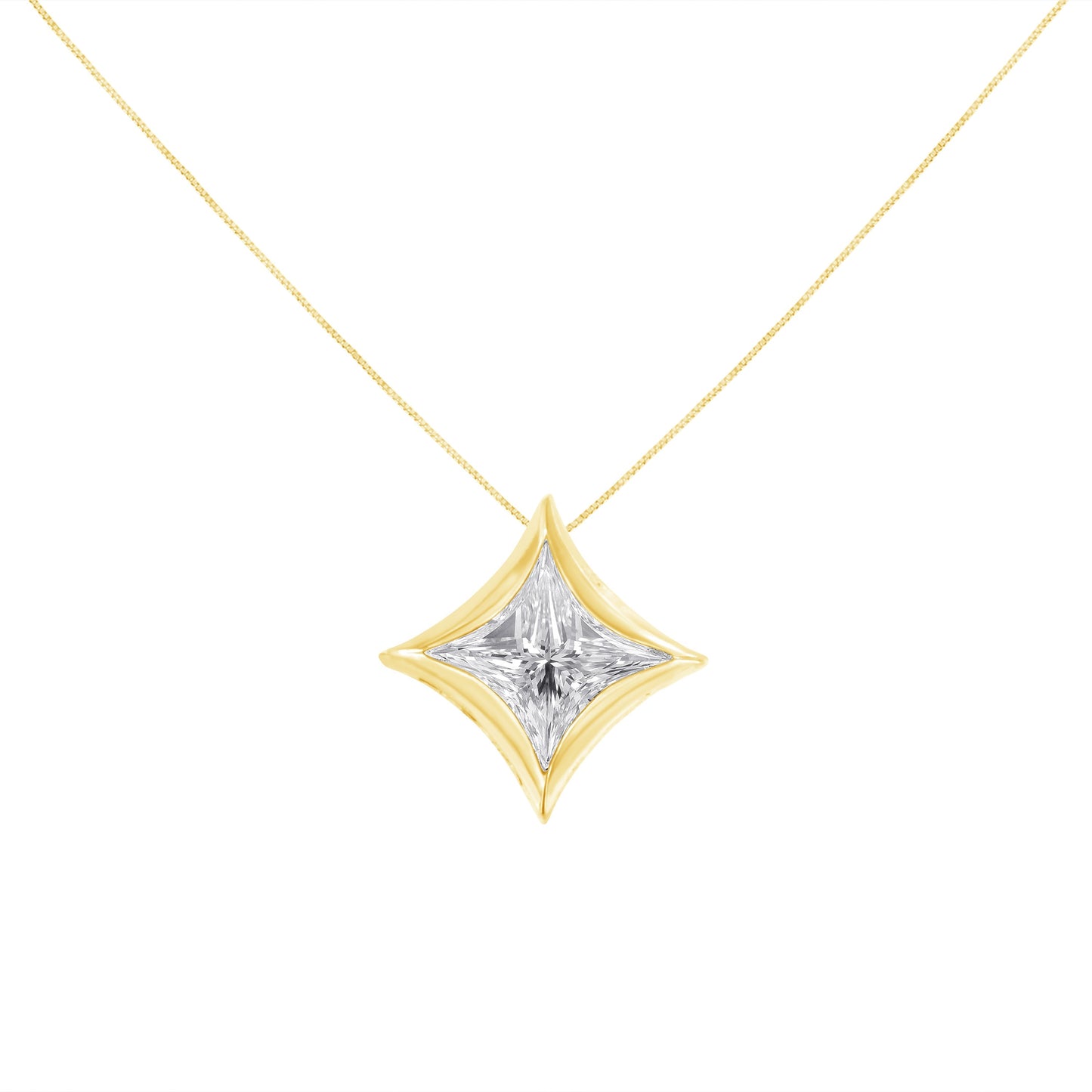 10K White Gold 1/10 Cttw Bezel Set Solitaire Princess Cut Diamond Kite Shaped Pendent Necklace - 18" Inches Bids.com