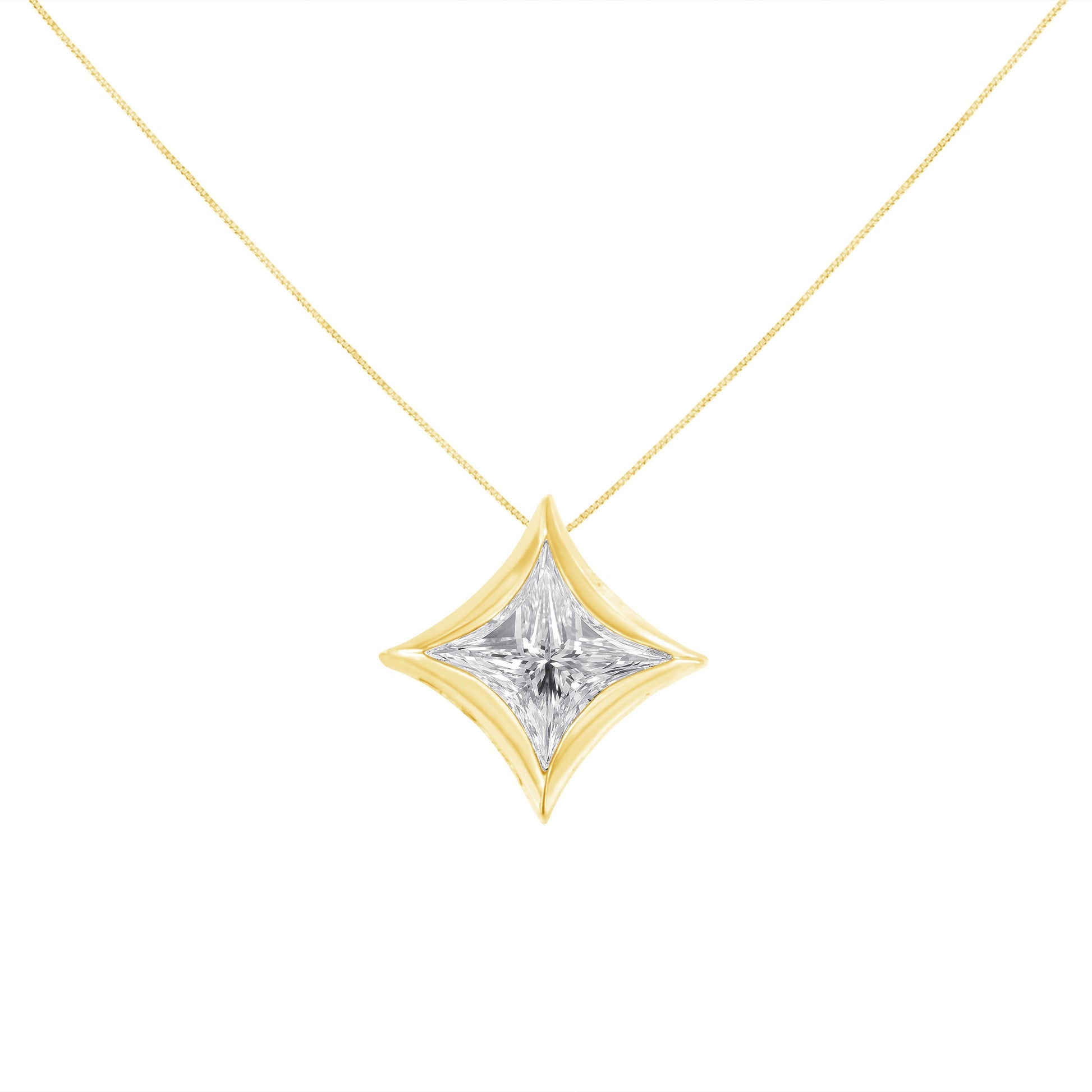 10K White Gold 1/10 Cttw Bezel Set Solitaire Princess Cut Diamond Kite Shaped Pendent Necklace - 18" Inches Bids.com