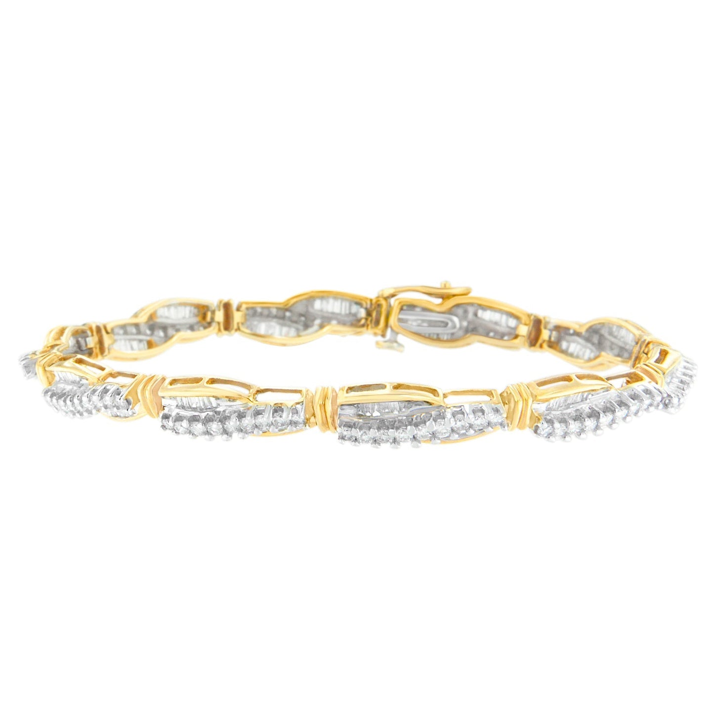 14K Yellow Gold Round and Baguette Cut Winding Love Diamond Bracelet (3.00 cttw, H-I Color, SI1-SI2 Clarity) Bids.com