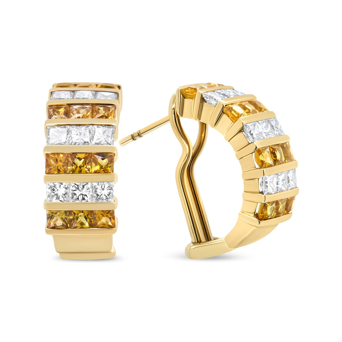 18K Yellow Gold 1 3/4 Cttw Invisible Set Princess Cut Diamond and 2.5mm Yellow Sapphire Huggie Hoop Earrings (F-G Color, VS1-VS2 Clarity) Bids.com