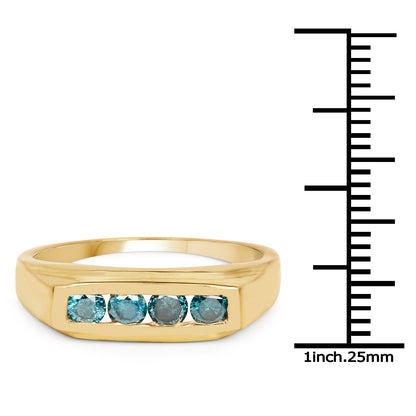 14K Yellow Gold Plated 0.48 Carat Genuine Blue Diamond .925 Sterling Silver Ring Bids.com