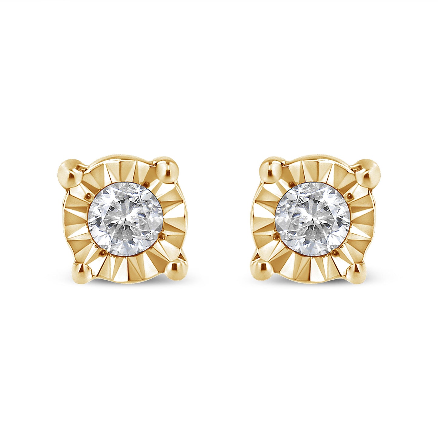 10K Yellow Gold Plated .925 Sterling Silver 1/10 Cttw Round Brilliant-Cut Diamond Miracle-Set Stud Earrings (J-K Color, I3 Clarity) Bids.com