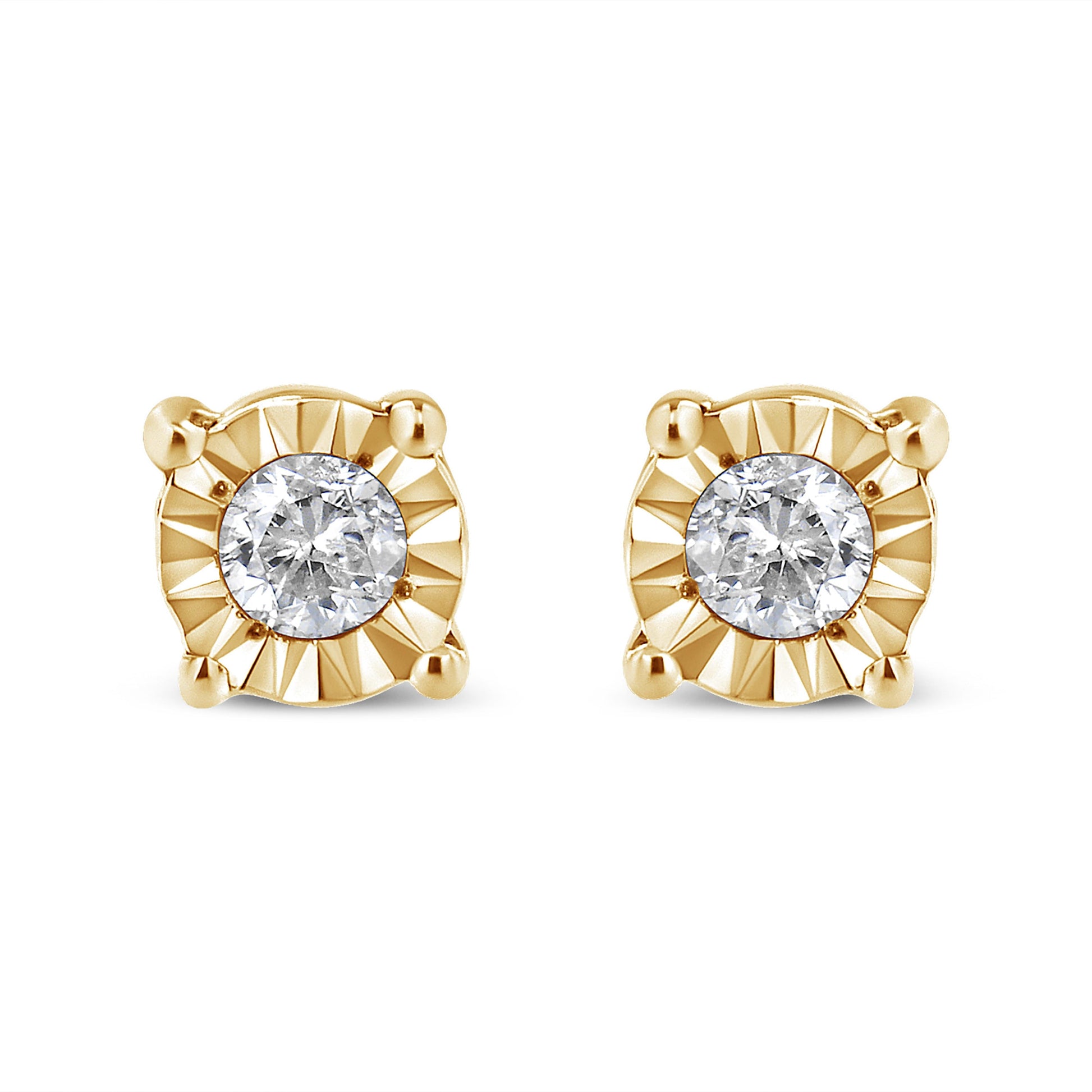 10K Yellow Gold Plated .925 Sterling Silver 1/10 Cttw Round Brilliant-Cut Diamond Miracle-Set Stud Earrings (J-K Color, I3 Clarity) Bids.com