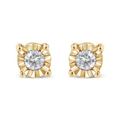 10K Yellow Gold Plated .925 Sterling Silver 1/10 Cttw Round Brilliant-Cut Diamond Miracle-Set Stud Earrings (J-K Color, I3 Clarity) Bids.com