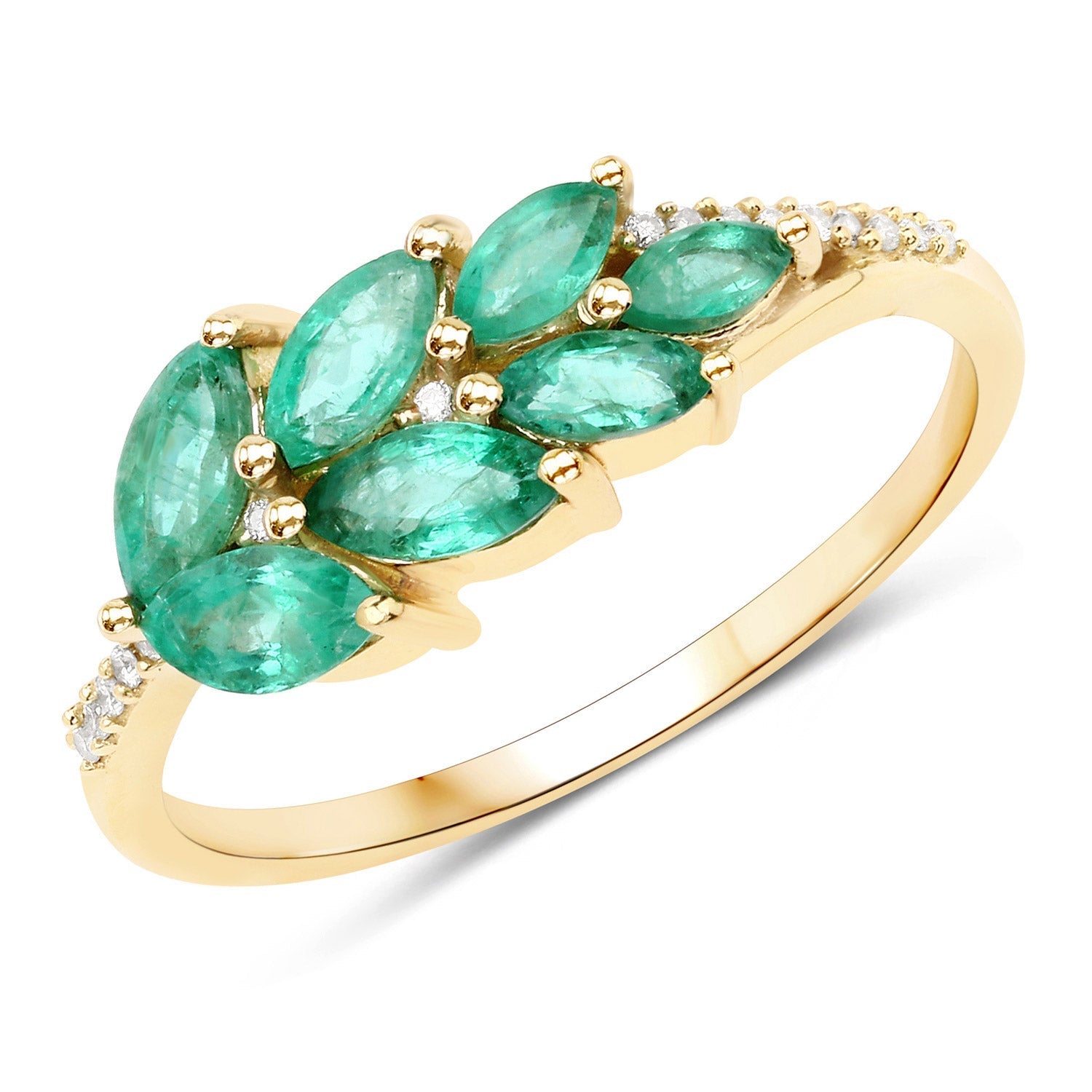 0.68 Carat Genuine Zambian Emerald and White Diamond 14K Yellow Gold Ring Bids.com