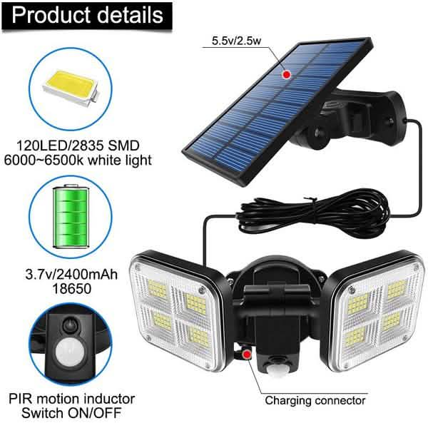 20W Super Bright Solar Lights 120 LED IP65 Waterproof DailySale