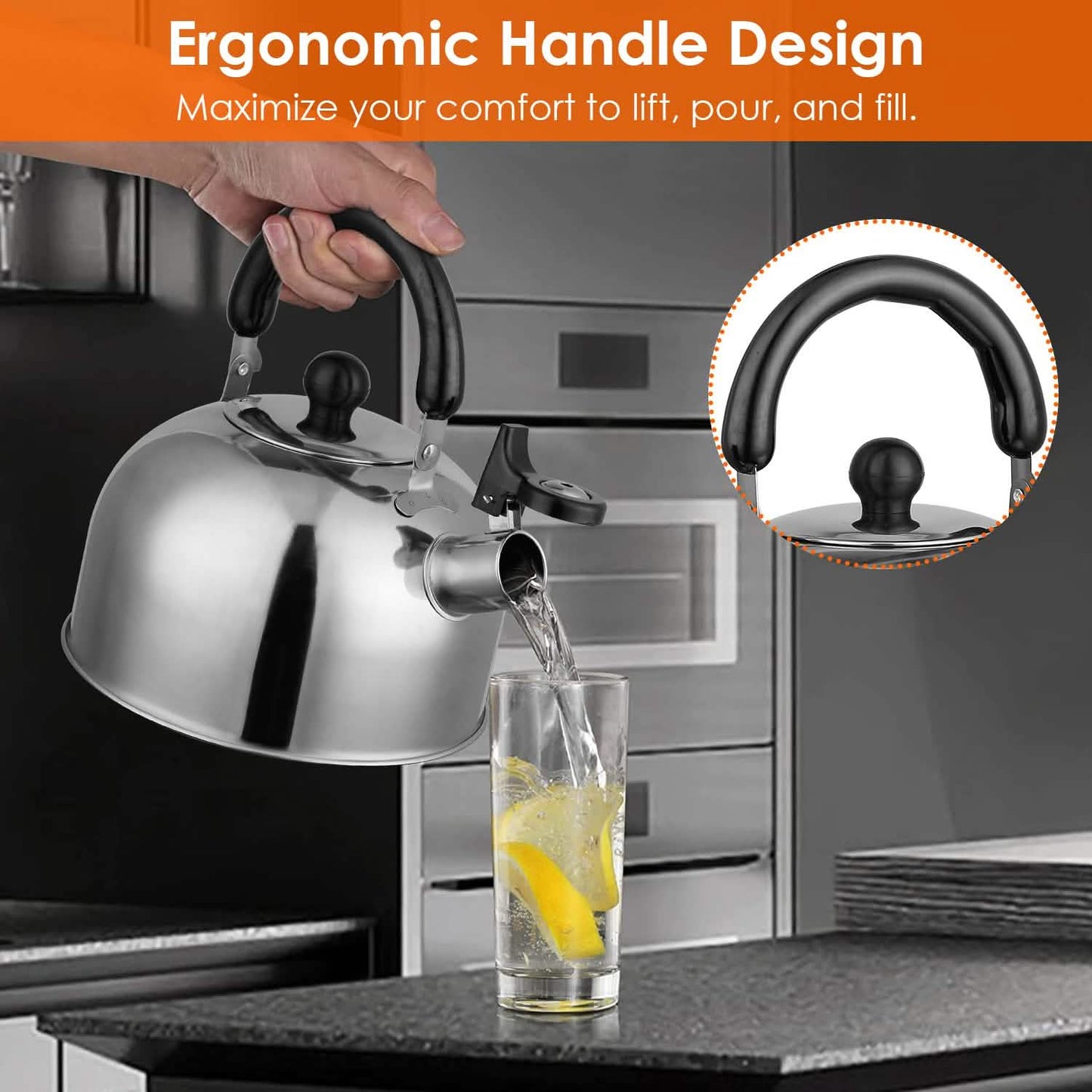 2.1 Quarts Stainless Steel Whistling Tea Kettle Stovetop Induction Gas Teapot DailySale