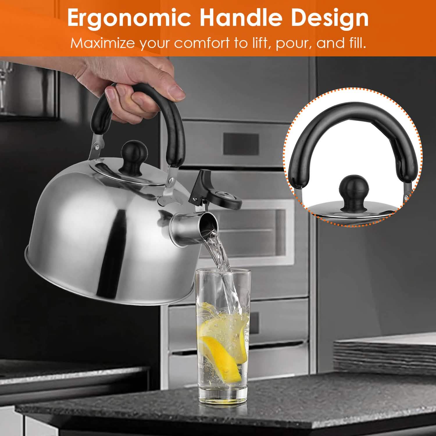 2.1 Quarts Stainless Steel Whistling Tea Kettle Stovetop Induction Gas Teapot DailySale