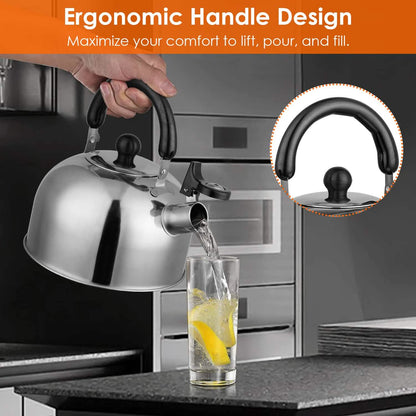2.1 Quarts Stainless Steel Whistling Tea Kettle Stovetop Induction Gas Teapot DailySale