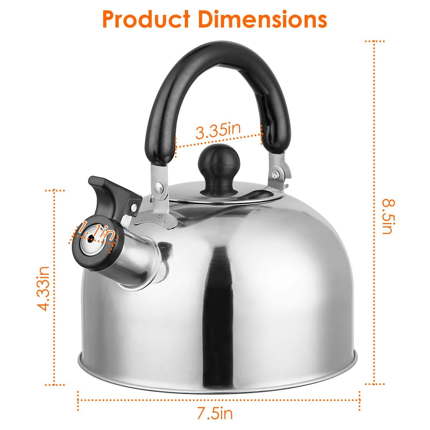 2.1 Quarts Stainless Steel Whistling Tea Kettle Stovetop Induction Gas Teapot DailySale