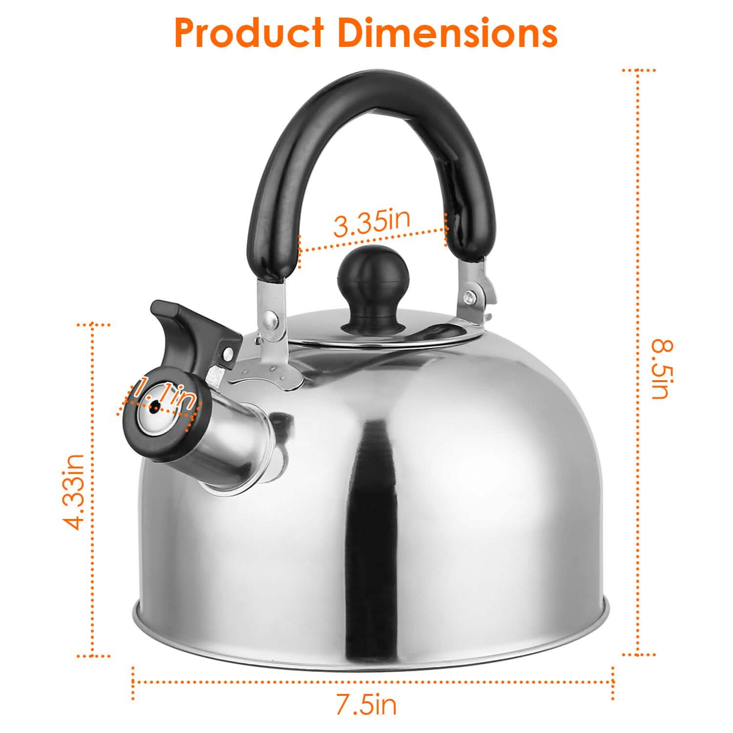 2.1 Quarts Stainless Steel Whistling Tea Kettle Stovetop Induction Gas Teapot DailySale