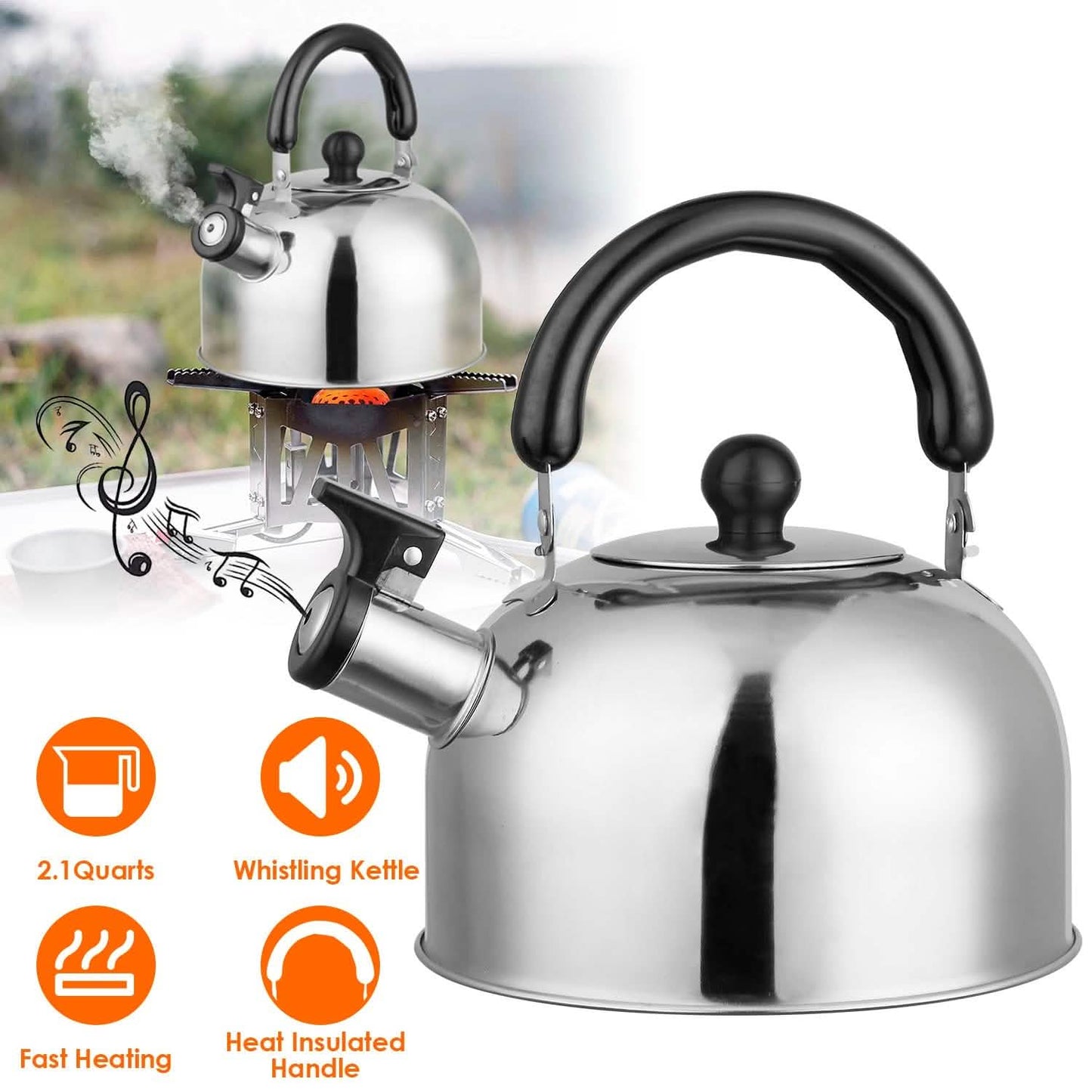 2.1 Quarts Stainless Steel Whistling Tea Kettle Stovetop Induction Gas Teapot DailySale