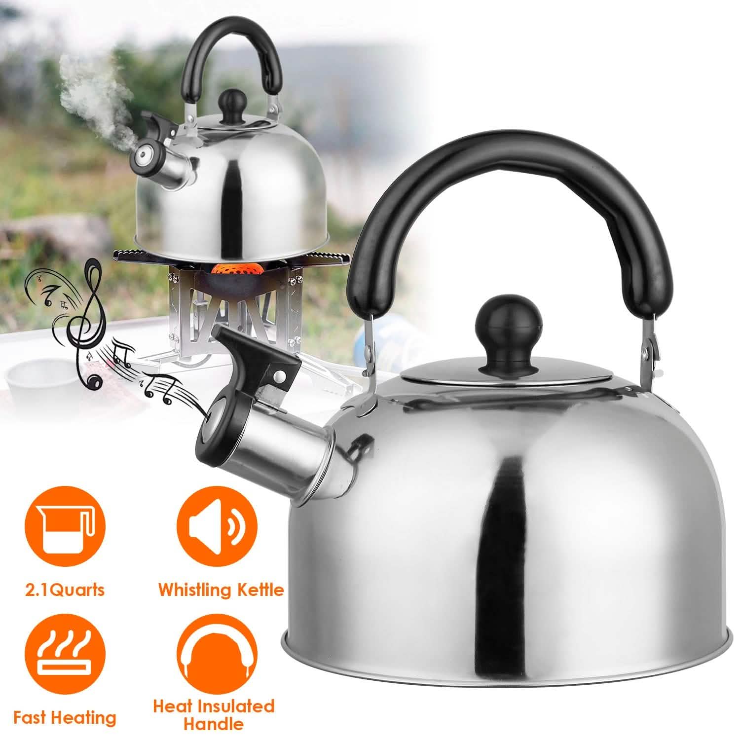 2.1 Quarts Stainless Steel Whistling Tea Kettle Stovetop Induction Gas Teapot DailySale