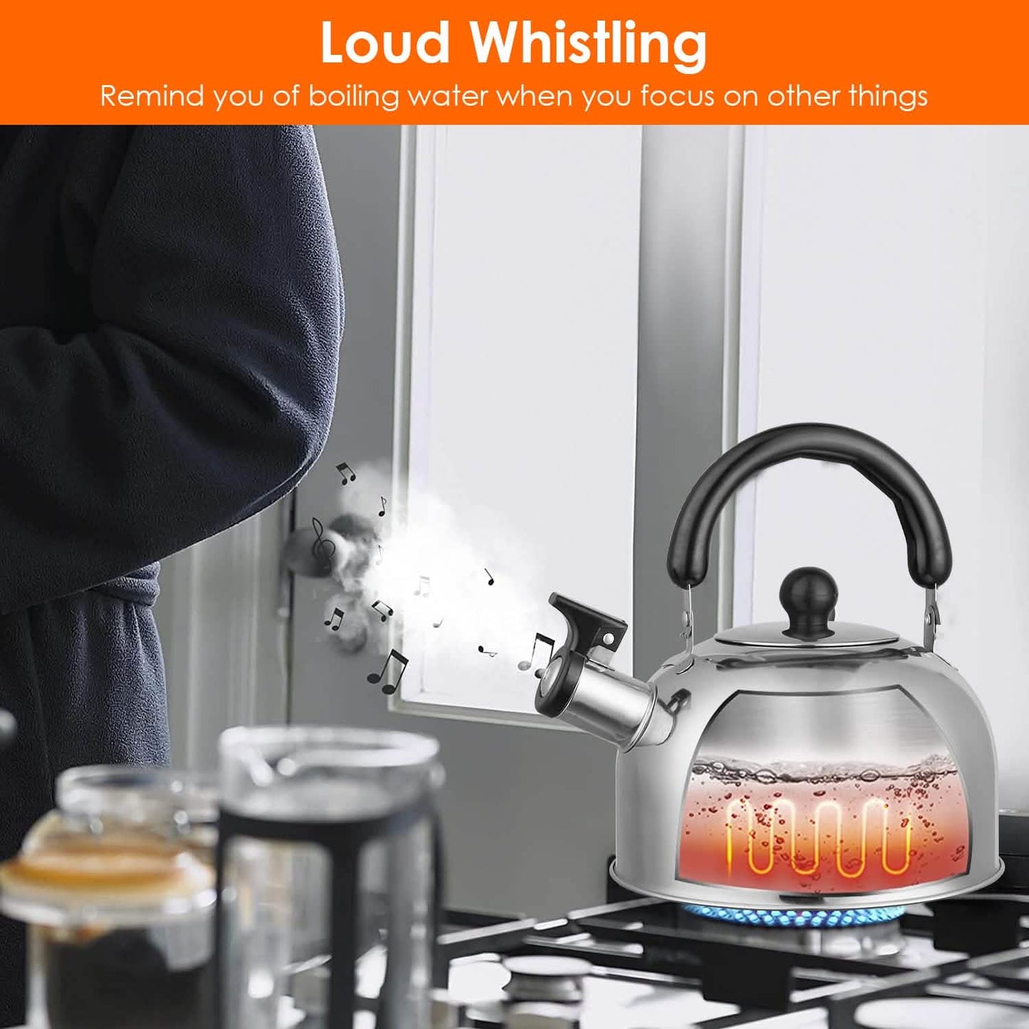 2.1 Quarts Stainless Steel Whistling Tea Kettle Stovetop Induction Gas Teapot DailySale