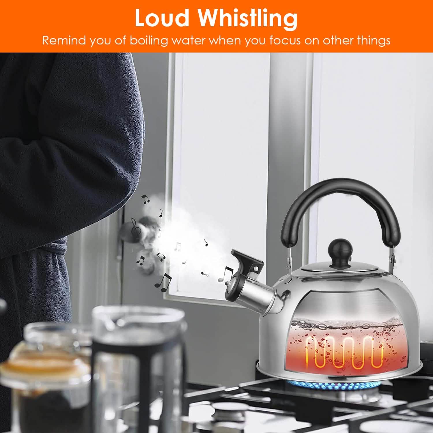 2.1 Quarts Stainless Steel Whistling Tea Kettle Stovetop Induction Gas Teapot DailySale