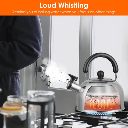 2.1 Quarts Stainless Steel Whistling Tea Kettle Stovetop Induction Gas Teapot DailySale