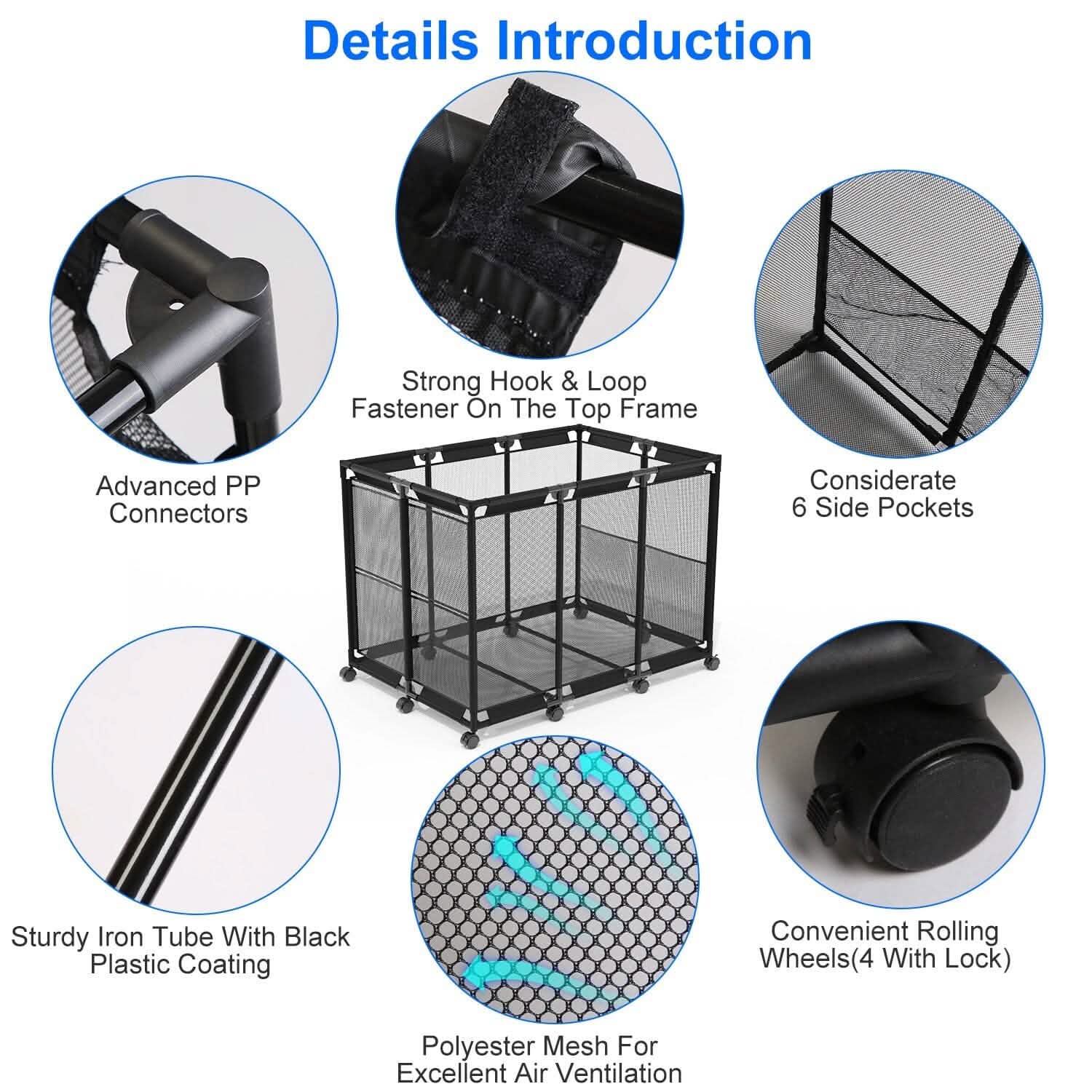 210 Gallon Pool Storage Bin Organizer Rolling Mesh Storage Basket with Lockable Wheels DailySale