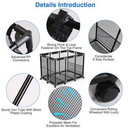 210 Gallon Pool Storage Bin Organizer Rolling Mesh Storage Basket with Lockable Wheels DailySale