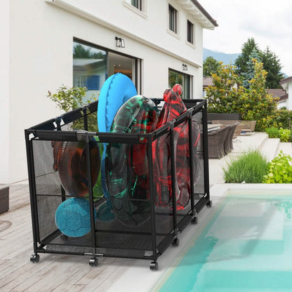210 Gallon Pool Storage Bin Organizer Rolling Mesh Storage Basket with Lockable Wheels DailySale