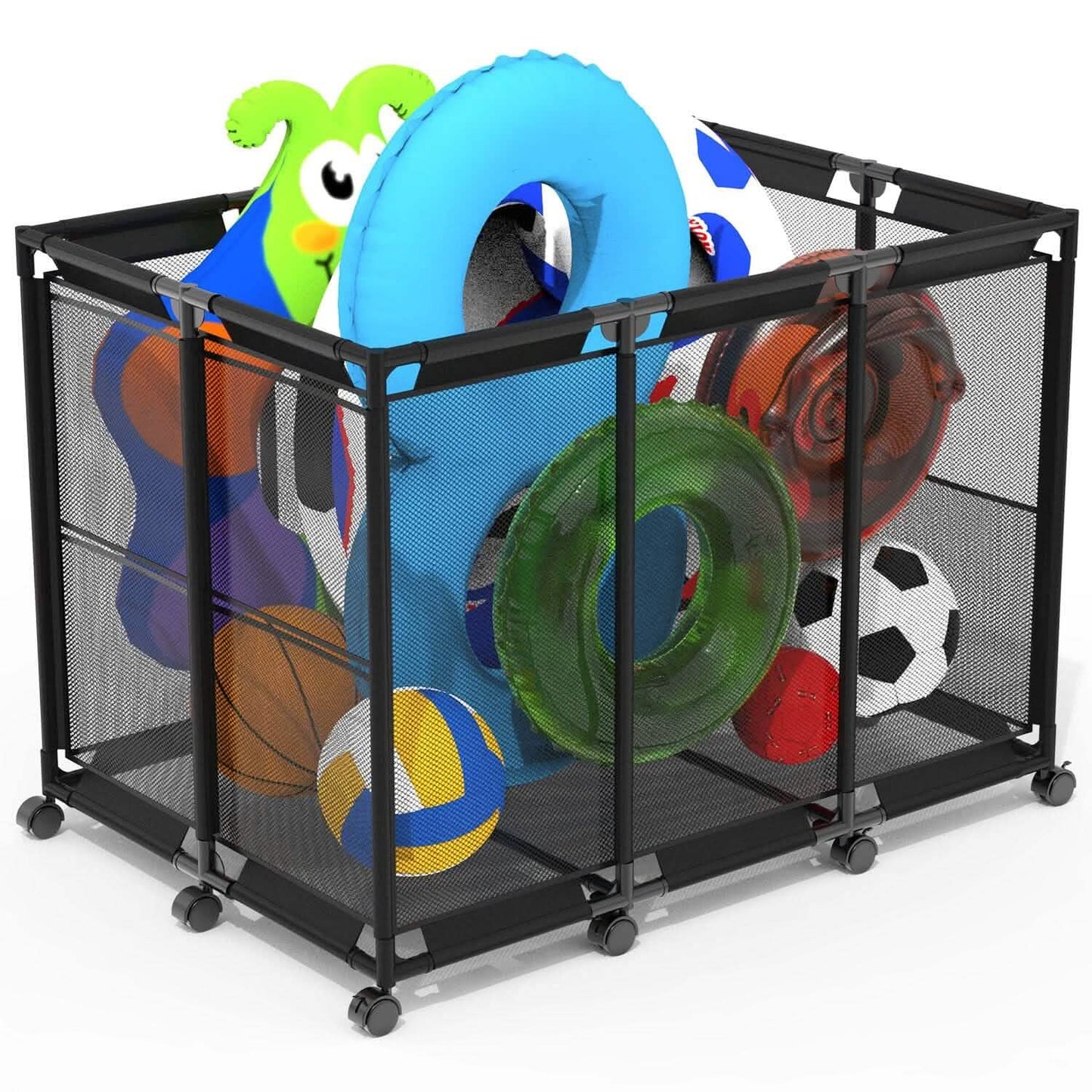 210 Gallon Pool Storage Bin Organizer Rolling Mesh Storage Basket with Lockable Wheels DailySale