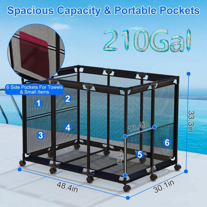 210 Gallon Pool Storage Bin Organizer Rolling Mesh Storage Basket with Lockable Wheels DailySale