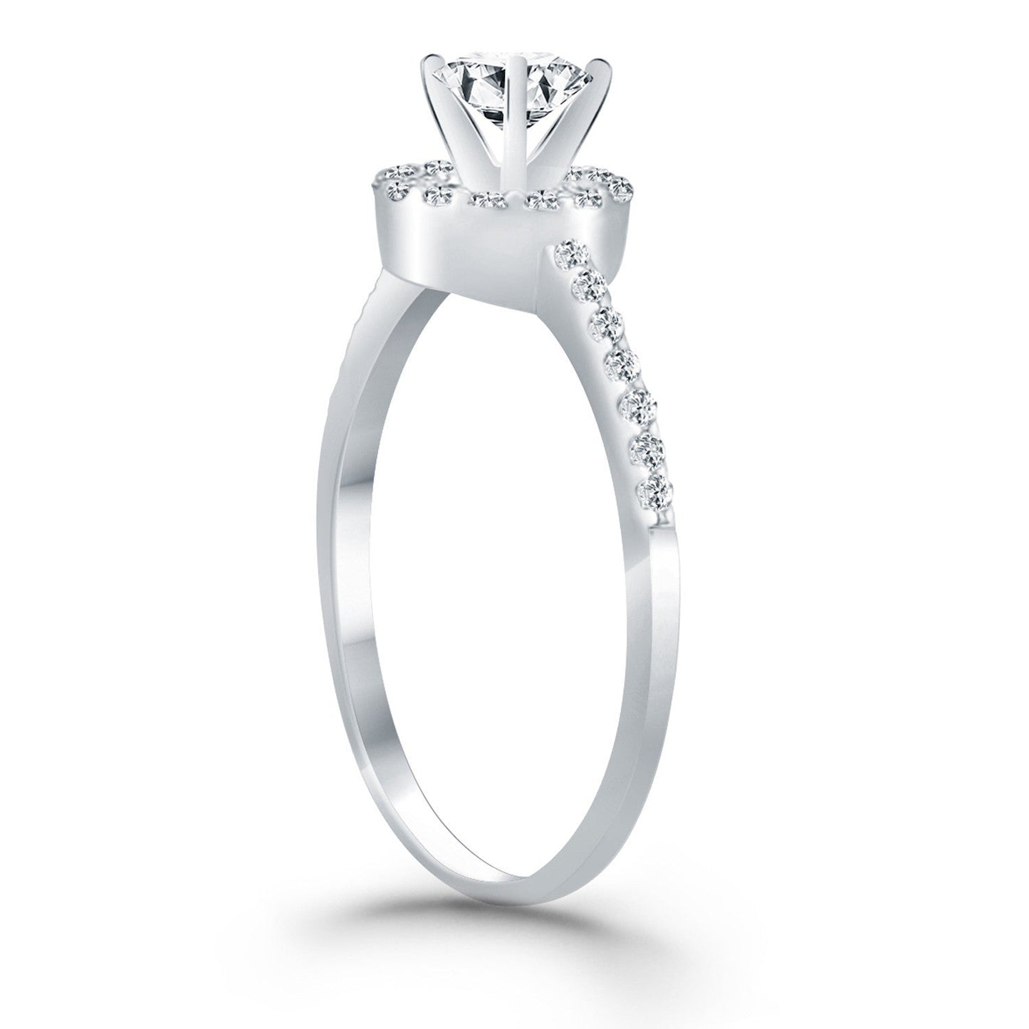 14k White Gold Diamond Halo Collar Engagement Ring Bids.com
