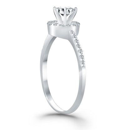 14k White Gold Diamond Halo Collar Engagement Ring Bids.com