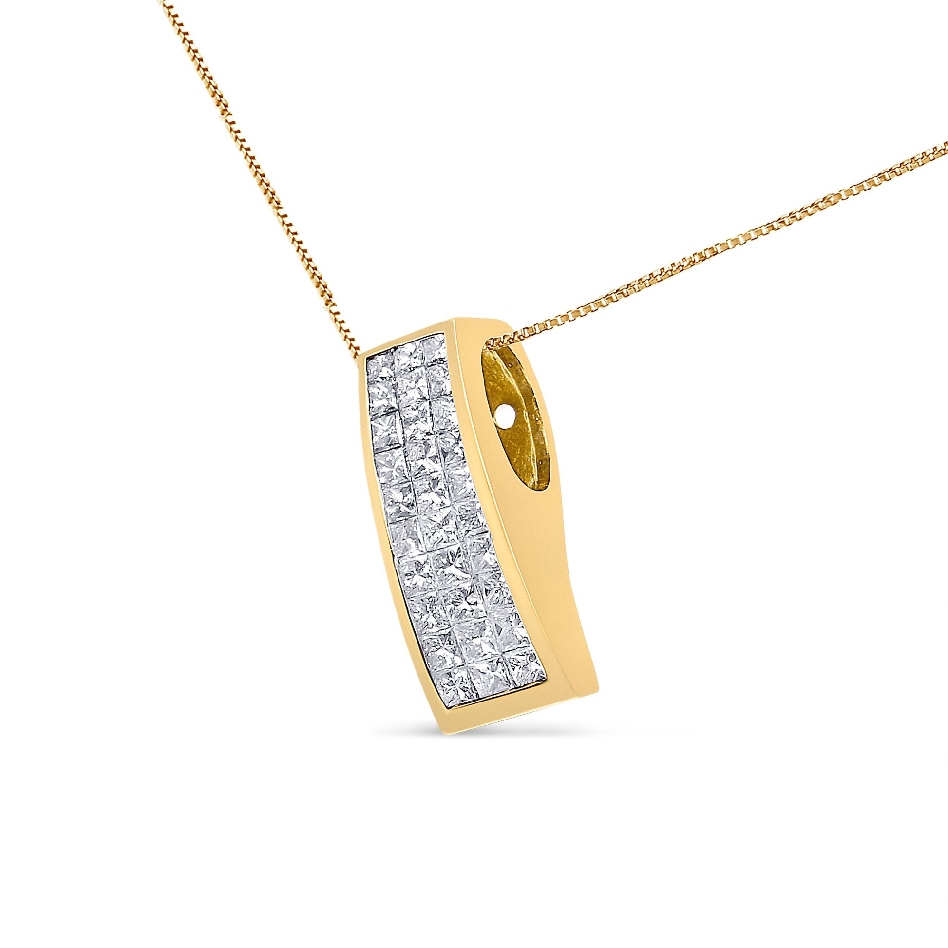14K Yellow Gold 1 1/2 cttw Princess Cut Diamond Greek Column Pendant Necklace (G-H, VS1-VS2) Bids.com