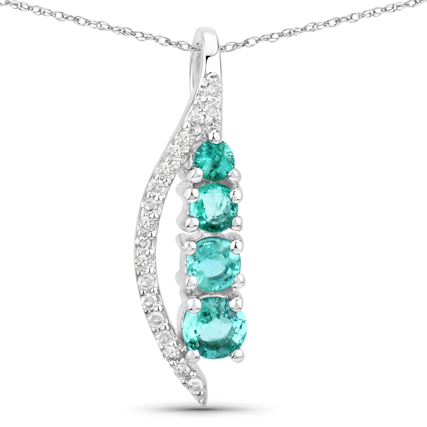 0.34 Carat Genuine Zambian Emerald and White Diamond 14K White Gold Pendant Bids.com