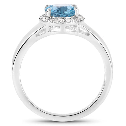 2.13 Carat Genuine London Blue Topaz and White Topaz .925 Sterling Silver Ring Bids.com