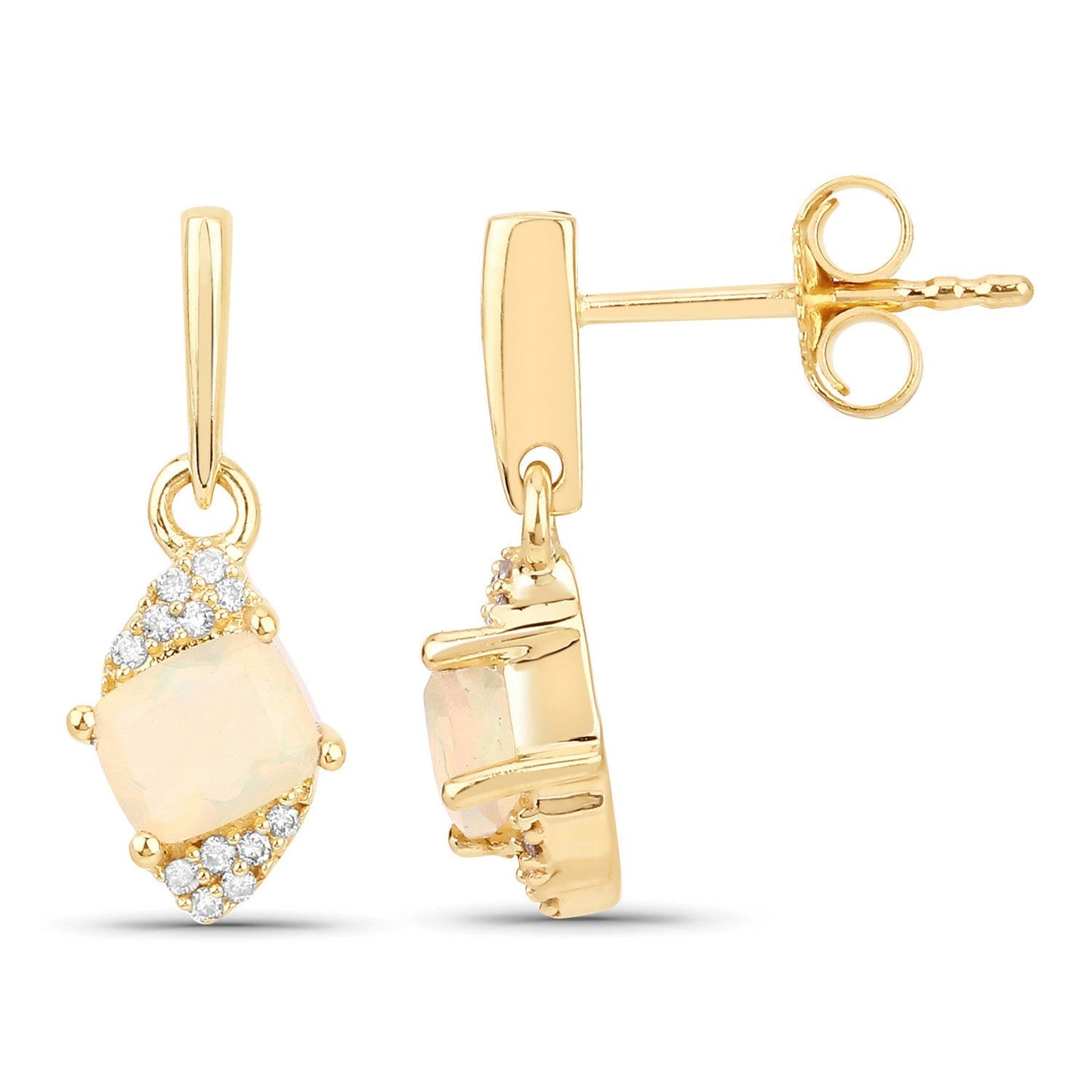 0.57 Carat Genuine Ethiopian Opal and White Diamond 14K Yellow Gold Earrings Bids.com